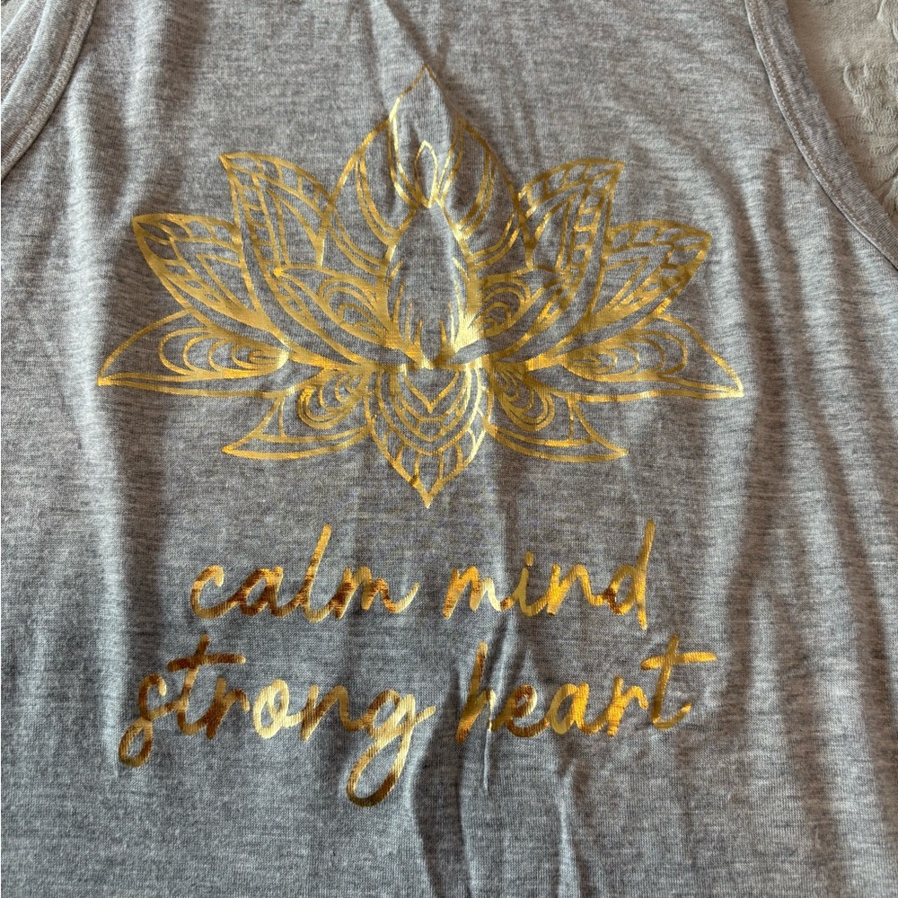 Miken Gray Tank Top with Gold Lotus Design